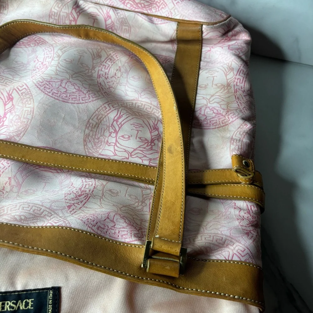 Versace Medusa Pink Leather And Canvas 2 Side Handle Tote/ Bag